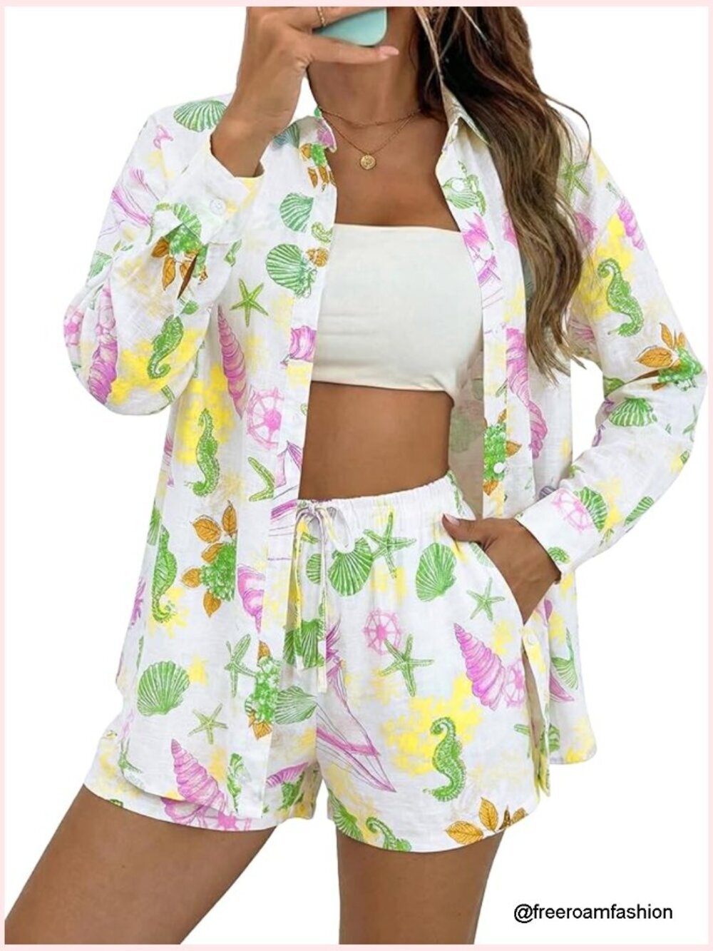 Two Piece Lounge Set Button Up Shirt & Shorts